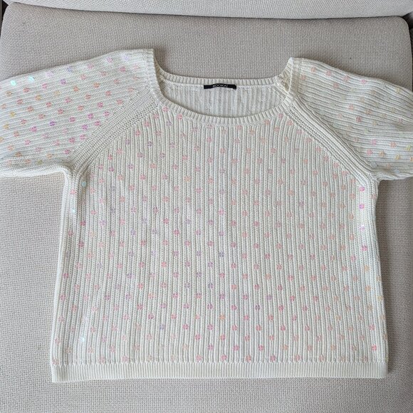 KOOKAÏ White/Cream sequined knit sweater with mid-length sleeves, Size M - Picture 2 of 13